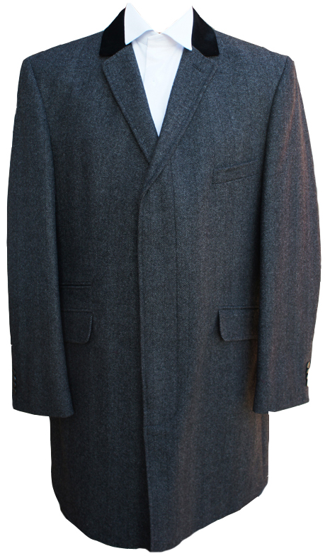 Dark Grey Herringbone Wool Overcoat